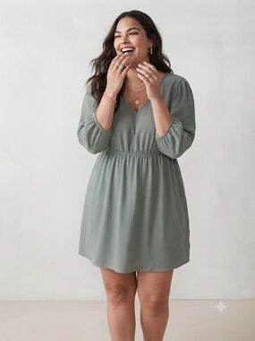 Ava & Viv Sage Green V-Neck Mini Long Sleeve Festival Boho Dress